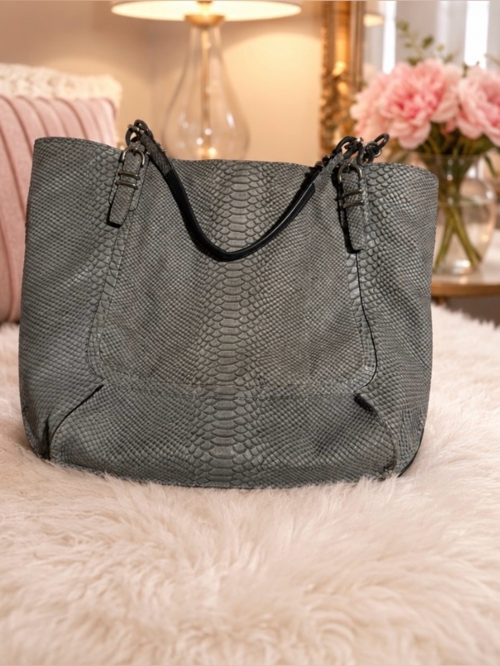 COACH KRISTIN Embossed Python Leather Shoulder Tote Bag Purse 2012 $798. - Picture 2 of 6